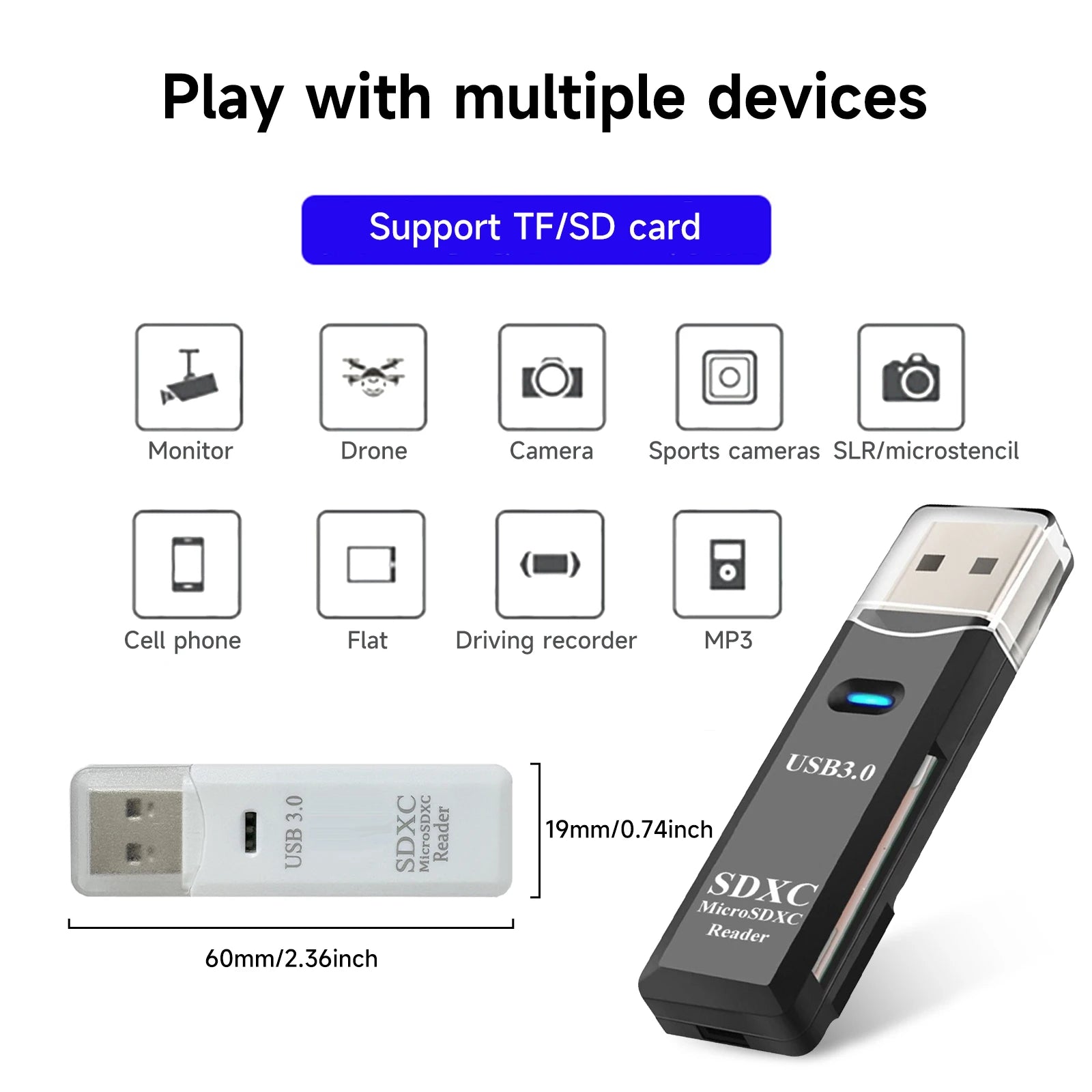 2 in 1 USB 3.0 Card Reader Micro TF sd card Reader usb adapter High Speed Cardreader TF Memory card For PC Laptop Accessories